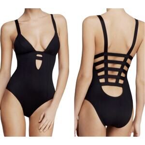 Vitamin A Sz XS Neutra Maillot One Piece Plunge Swimsuit Eco Black Strappy USA